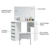 White Corner Dressing Table Makeup Desk Vanity Table 5 Drawers with Stool Mirror