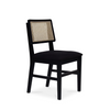 Black Upholstered Rattan Back Scandinavian Style Dining Chairs – Set of Two