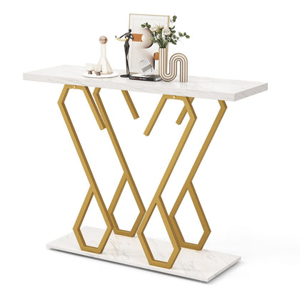 Modern Console Table Faux Marble Narrow Entryway Hallway Table Accent Desk 100cm