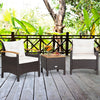 3Pcs Outdoor Furniture Set Garden Rattan Sofa Table Set w/Removable Cushion