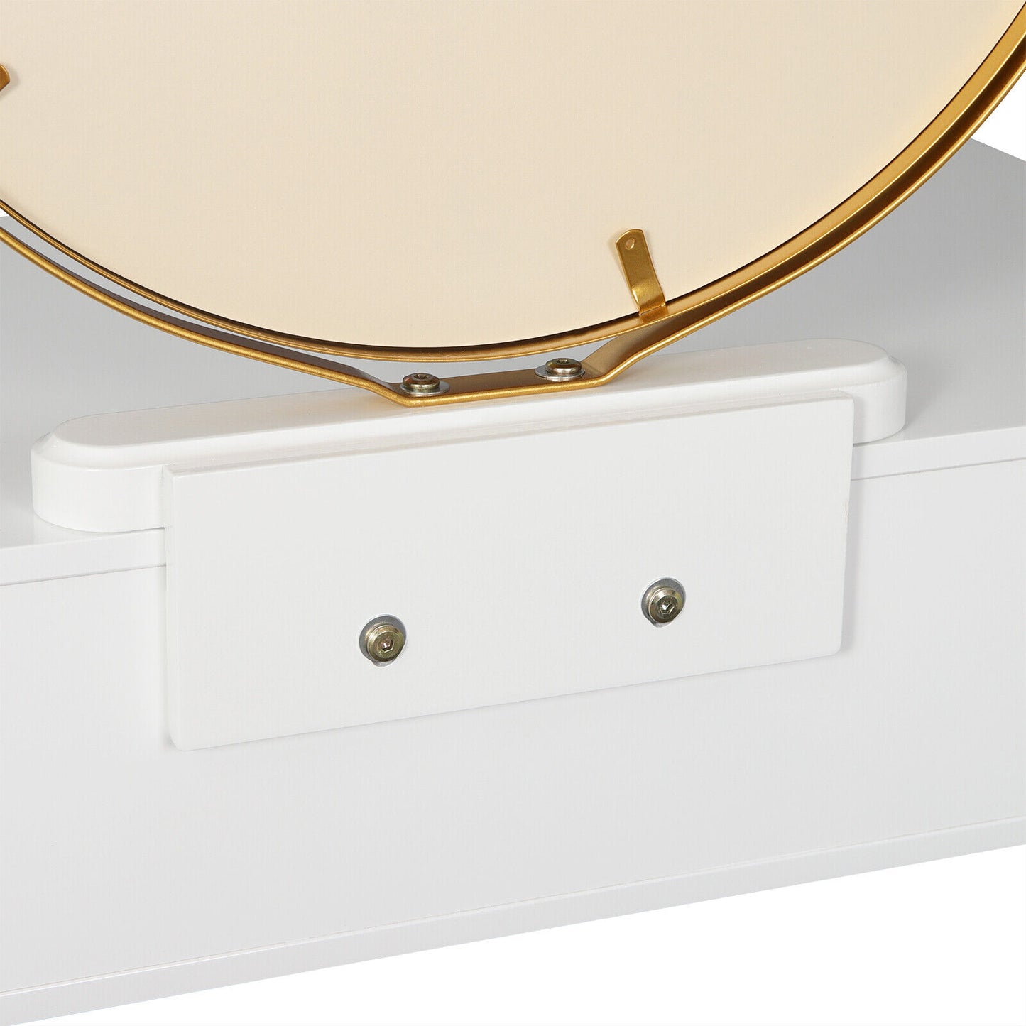 Dressing Table w/ 2 Drawers Round Mirror Stool Makeup Vanity Desk Bedroom White