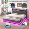 Upholstered Ottoman Bed, 5ft King Bed Frame with Storage, LED, USB Linen Grey