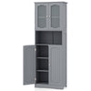 Tall Bathroom Grey Storage Cabinet Tempered Glass Door Pantry Cabinet