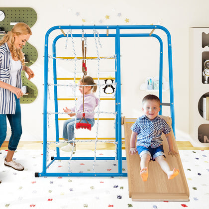 6-in-1 Indoor Jungle Gym Montessori Climber Playset-Blue