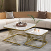 Set of 2 Fuax Marble Nesting Coffee Table Square Side End Tables with Metal Legs