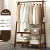 Bamboo Folding Clothes Rail 2 Tiers Hooks Bags Coat Stand Hanger Hallway Bedroom