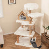 COSTWAY 149 cm Tall Solid Wood Cat Tree Modern Wooden Cat Tower w/ 2 Perches