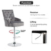 Grey Velvet Bar Stool Lion Knocker Chrome Base Quilted Deep Button Swivel Chair