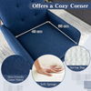 Armchair Blue Linen Fabric Tufted Back Metal Legs Upholstered Accent Chair