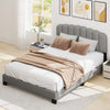 Linen Upholstered Platform Bed with Adjustable Scalloped Tufted Headboard-Grey