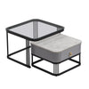 Coffee Table Square Nest of Tables Side Table with Metal Frame Legs & Glass Top