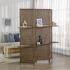 4-Panel Folding Wall Divider Room w/ Shelves, Privacy Screen Panels, Brown
