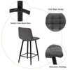 Pair of Bar Stools Grey Square Padded Seat Metal Legs Breakfast Stools Modern