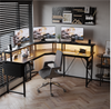 Flamaker L Shaped Gaming Desk with LED & Power Strip 150x150cm Computer Table