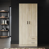 Oak 2 Door 2 Drawer Wardrobe with Hanging Rail Wooden Clothes Storage Cupboard