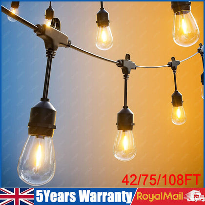 42FT-108FT Festoon Outdoor String Light Mains Powered S14 LED Bulbs Garden Light