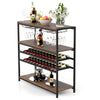5-tier Wine Rack Table Freestanding Bar Wine Racks With 4 Rows of Glass Holders