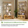 Tall Bamboo Bookcase Ladder Open Bookshelf with Cabinet for Living Room Library