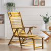 Folding Sun Lounger Bamboo Deck Reclining Chair Retractable Footrest In/Outdoor