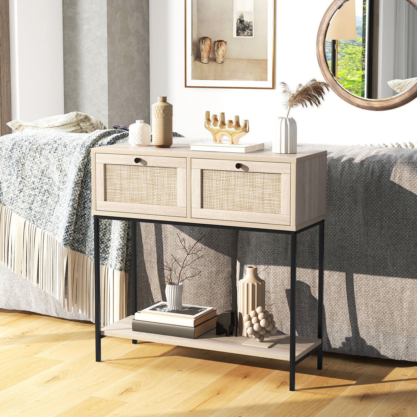 2-tier Console Table Living Room Home Long Sofa Side Table w/Drawers