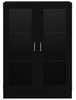 Cabinet Cupboard Black Wooden Bookcase Display Storage Unit Glass Doors Shelving