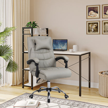 Luxury Office Chair Desk Chair with Pillow PU Leather Padded Arms Swivel Chair