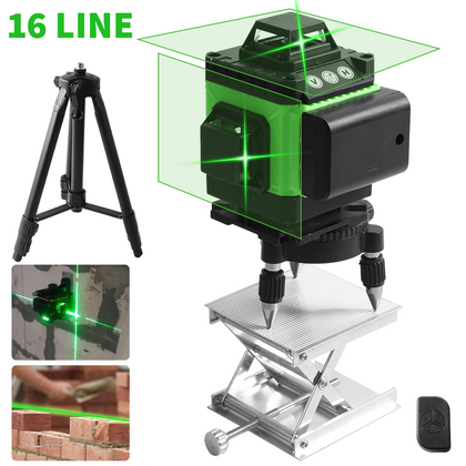 16 Line Laser Level Green Self Leveling 4D 360° Cross Measure Tool Kit & Tripod