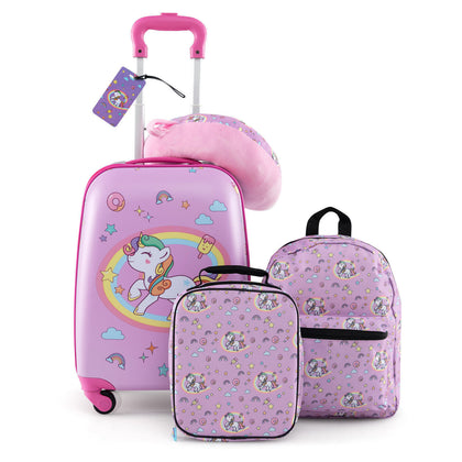 5 Piece Kids Luggage Set Carry-on Children Rolling Suitcase Set w/ Backpack