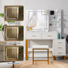 White Dressing Table With LED Lights Sliding Mirror & Stool Vanity Makeup Table