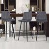 2 Pcs Grey Bar Stools Velvet Seat Metal legs 65 cm seat high Stools Chair Stripe