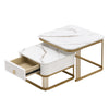 Nesting Coffee Table Side Table with Drawer Marble Exterior Square Set of 2