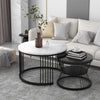 Round Coffee Tables Set of 2 End Table Nesting Tables Marble Pattern Living Room