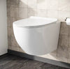 D-Shape Compact Short Projection Rimless Wall Hung Toilet Pan + Soft Close Seat