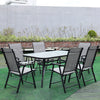 Garden Glass Table and 6 Foldable Chairs 150cm Rectangle Table Set Outdoor Black
