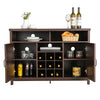 Buffet Storage Cabinet Farmhouse Sideboard w/9-Bottle Wine Rack-Brown