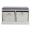 Hallway Shoe Storage Bench Chest 2 Wooden Wicker Basket Grey Cushion Padded Seat