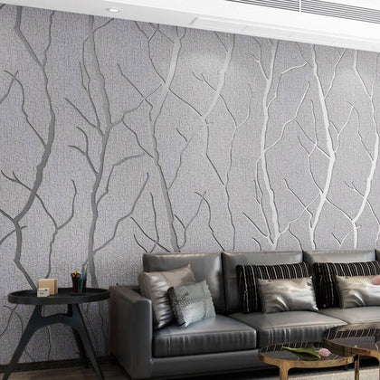 9.5m Non-woven Wallpaper Living Room Bedroom Wall Paper Roll Grey Forest Effect