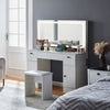 Dressing Table with Large LED Mirror Wood Makeup Desk 3 Drawers Stool White