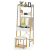 Vanity Table Set Wooden Makeup Dressing Desk & Stool w/Flip Top Mirror Golden