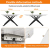 Extendable Dining Table 120-160x80x76.5cm, White Marbled MDF, Black Crossed Legs
