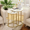 2Pcs Marble Side Table Nesting Coffee Tables Corner Cabin Bedroom White & Gold
