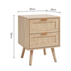 2pcs/Set Rattan Bedside Table Nightstand Cabinet 2 Drawer Wood Veneer Side Table