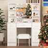 Vanity Makeup Table Set with 10LED Lights Mirror 7 Drawers Dressing Desk & Stool