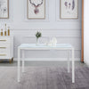 4pcs Grey Faux Leather Dining Chairs&White Marble Glass Dining Table Dining Set