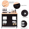 Utility Wooden Movable Kitchen Storage Trolley Cart Cupboard W/ Rolling Wheels