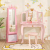 Children Jewelry Organizer Kids Jewelry Cabinet with Full-Length Mirror-Pink
