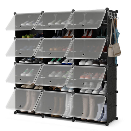 48 Pairs Portable Shoe Shelves 12-Cube Shoe Storage Cabinet w/Removable Shelf