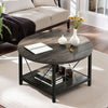 Round Coffee Table with Storage Shelf Wood for Living Room Sofa Side End Tables