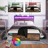 Double Size Bed Frame Metal Bed Platform LED Lights Headboard & 4 Storage Drawer