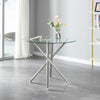 Round Clear Glass Dining Table Cafe Bistro Coffee Table with X-shaped Chrome Leg